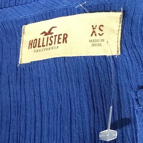 Hollister Embroidered Sheer Top Womens Size XS Blue Boho Festival Crinkle - Picture 9 of 11